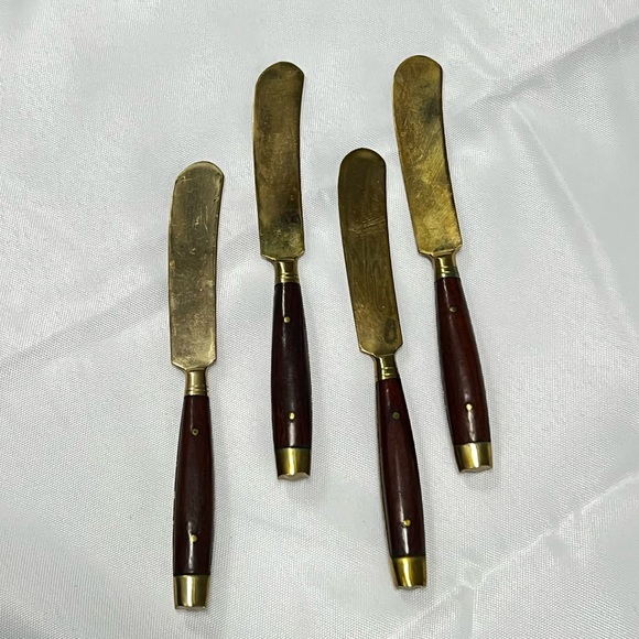 Vintage teakwood & brass Butter knife spreaders - Picture 1 of 5